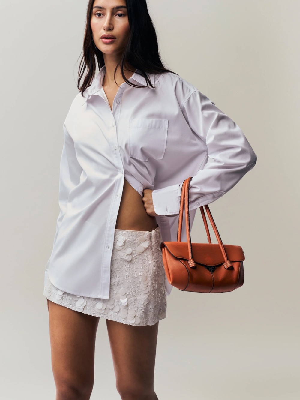 Guizio Low Rise Pailette Skirt Seashell White - Picture 2 of 5